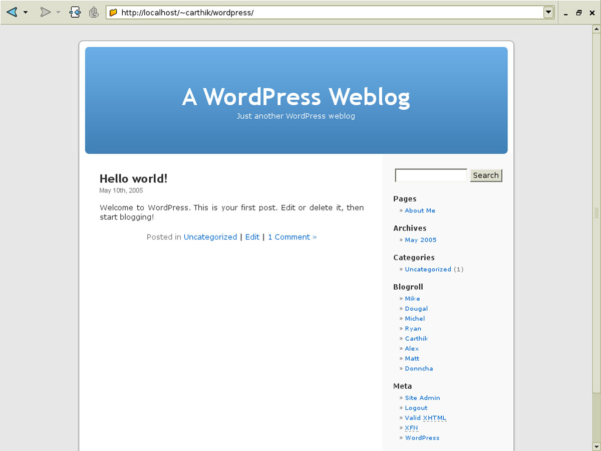 wordpress page template